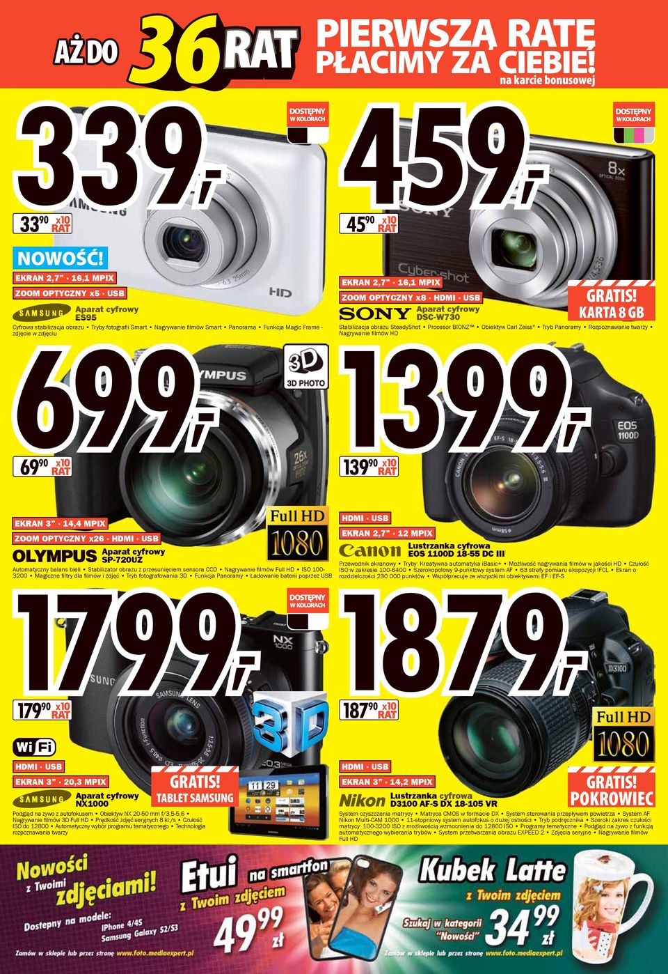 459, 45 EKRAN 2,7 16,1 MPIX ZOOM OPTYCZNY x8 HDMI USB Aparat cyfrowy DSC-W730 1399, GRATIS!