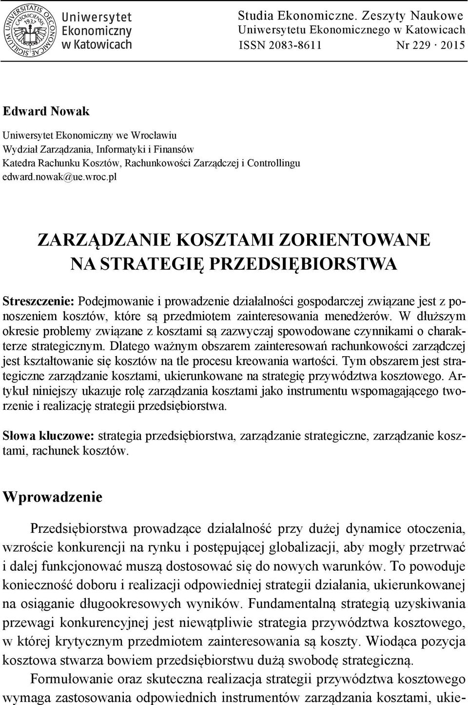 Rachunkowości Zarządczej i Controllingu edward.nowak@ue.wroc.