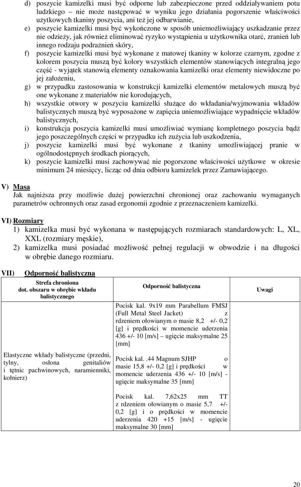 rodzaju podrażnień skóry, f) poszycie kamizelki musi być wykonane z matowej tkaniny w kolorze czarnym, zgodne z kolorem poszycia muszą być kolory wszystkich elementów stanowiących integralną jego