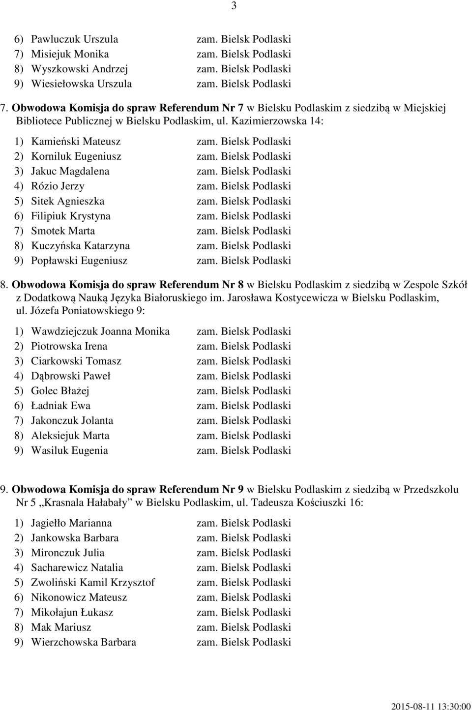 Bielsk Podlaski 5) Sitek Agnieszka zam. Bielsk Podlaski 6) Filipiuk Krystyna zam. Bielsk Podlaski 7) Smotek Marta zam. Bielsk Podlaski 8) Kuczyńska Katarzyna zam.