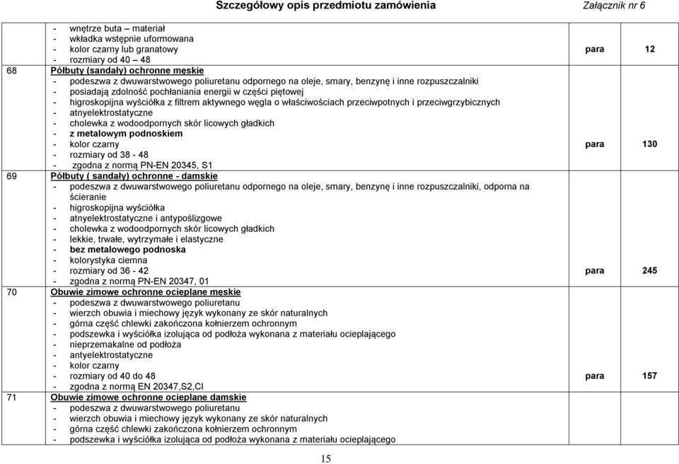 przeciwgrzybicznych - atnyelektrostatyczne - cholewka z wodoodpornych skór licowych gładkich - z metalowym podnoskiem - kolor czarny - rozmiary od 38-48 - zgodna z normą PN-EN 20345, S1 69 Półbuty (