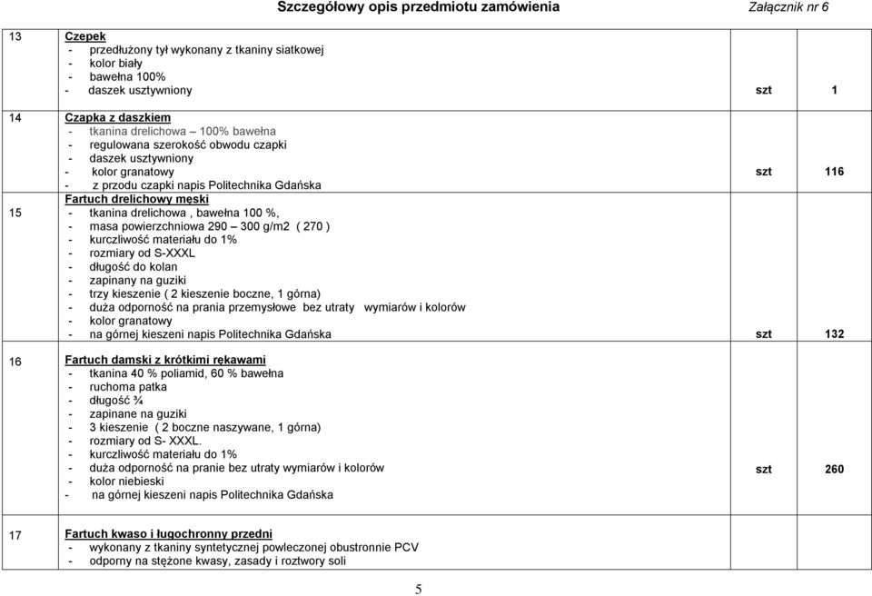 ( 270 ) - kurczliwość materiału do 1% - rozmiary od S-XXXL - długość do kolan - zapinany na guziki - trzy kieszenie ( 2 kieszenie boczne, 1 górna) - duża odporność na prania przemysłowe bez utraty