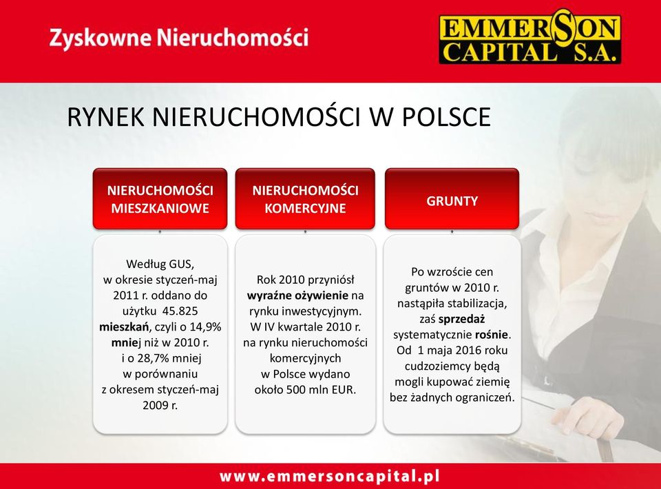 Rok 2010 przyniósł wyraźne ożywienie na rynku inwestycyjnym. W IV kwartale 2010 r.