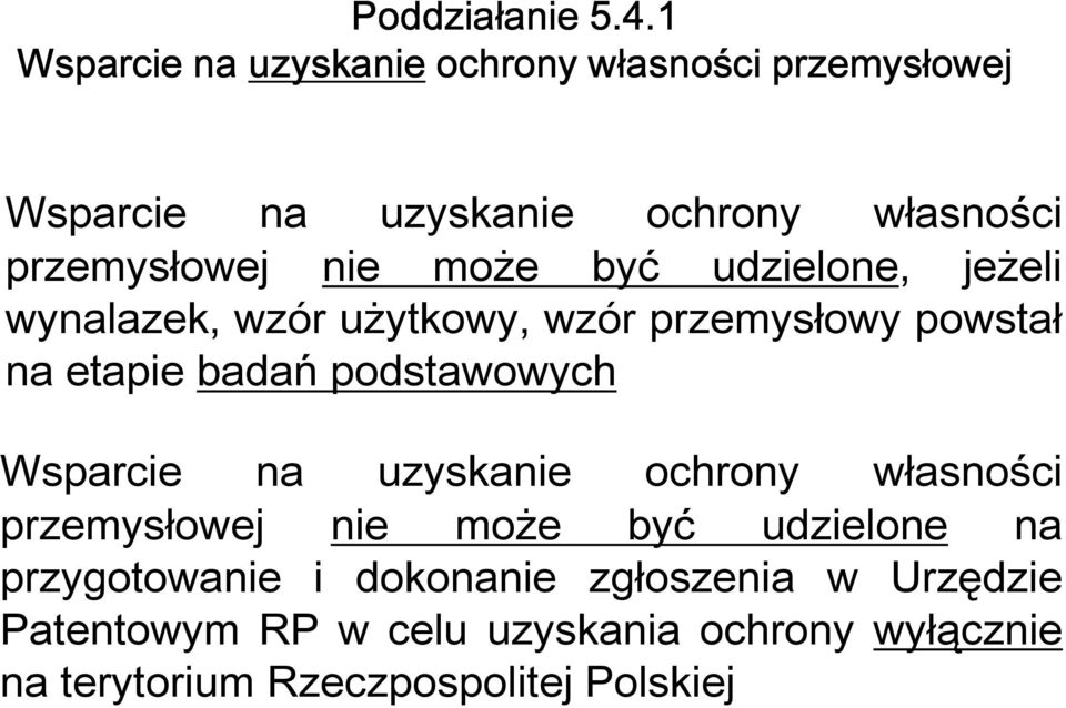 podstawowych Wsparcie na uzyskanie ochrony własności przemysłowej nie może być udzielone na przygotowanie i