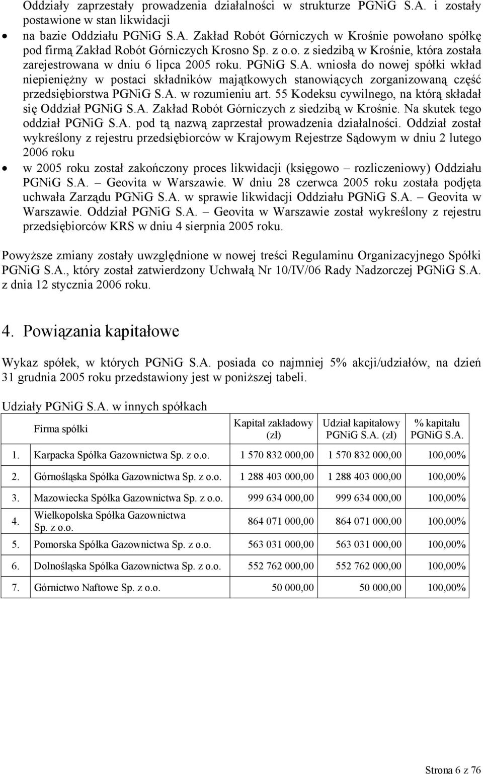 wniosła do nowej spółki wkład niepieniężny w postaci składników majątkowych stanowiących zorganizowaną część przedsiębiorstwa PGNiG S.A. w rozumieniu art.