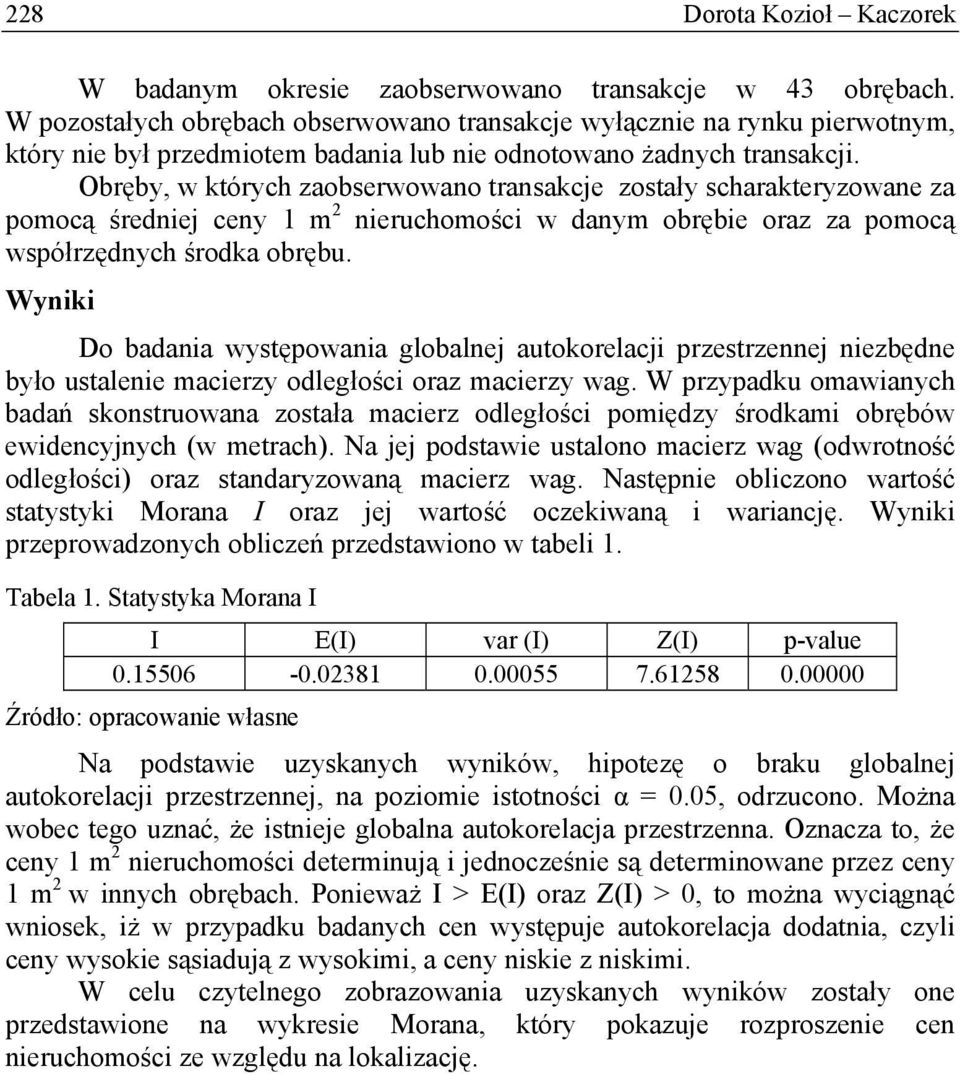 Wyk Do badaa ytępoaa globale autokorelac przetrzee ezbęde było utalee macerzy odległośc oraz macerzy ag.
