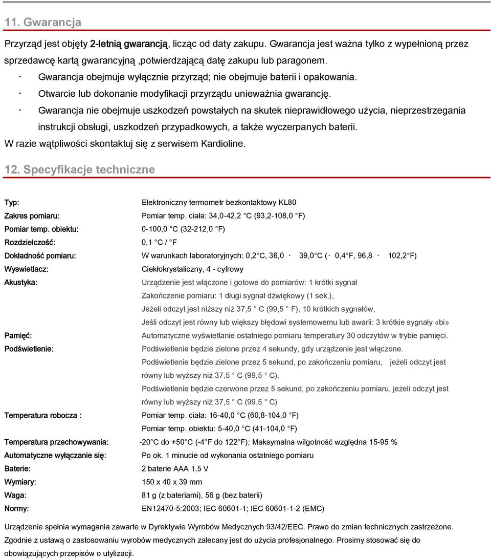 KL80 - Bezdotykowy termometr na podczerwień Instrukcja obsługi PL - PDF  Free Download