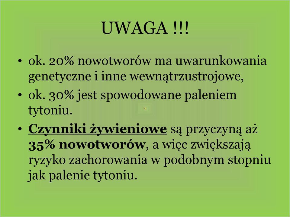 wewnątrzustrojowe, ok. 30% jest spowodowane paleniem tytoniu.