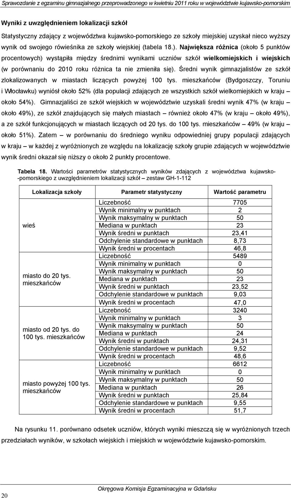 Średni wynik gimnazjalistów ze szkół zlokalizowanych w miastach liczących powyżej 100 tys.