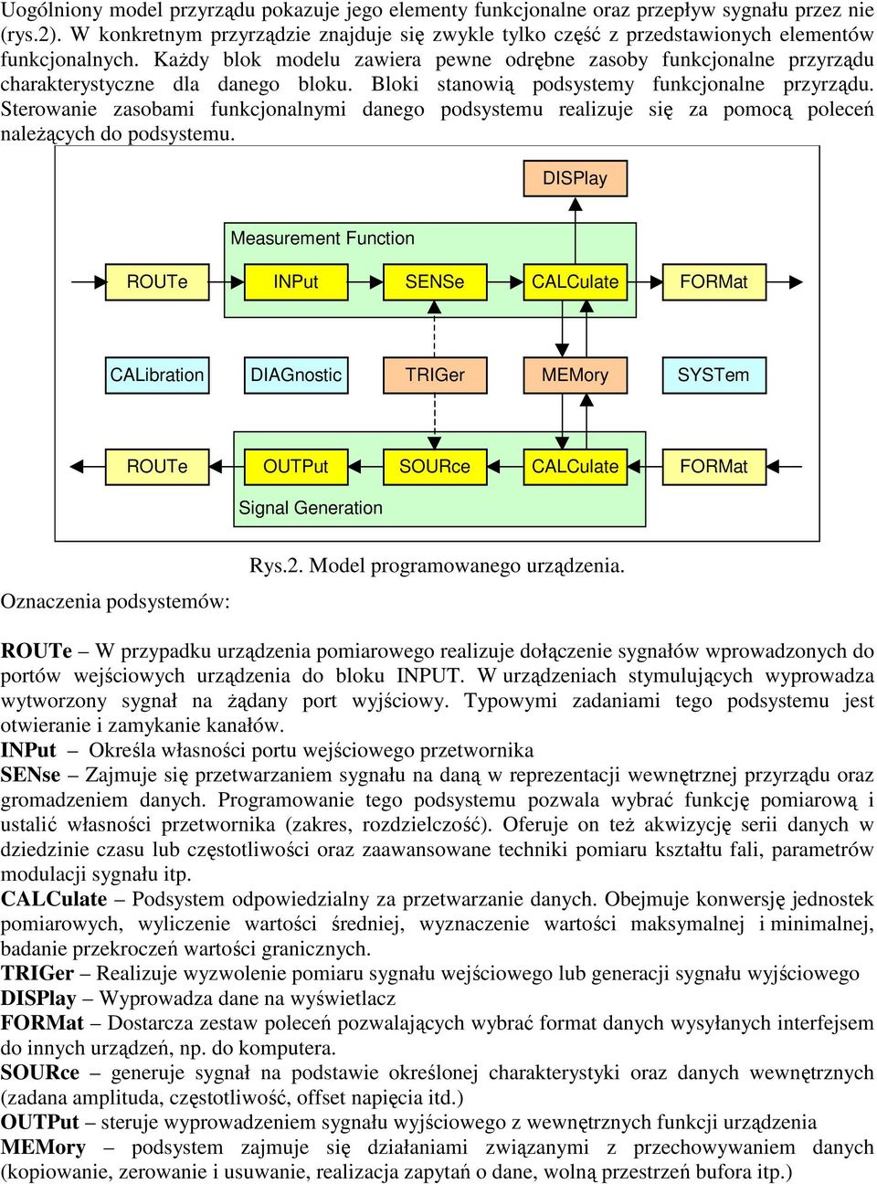 KaŜdy blok modelu zawiera pewne odrębne zasoby funkcjonalne przyrządu charakterystyczne dla danego bloku. Bloki stanowią podsystemy funkcjonalne przyrządu.