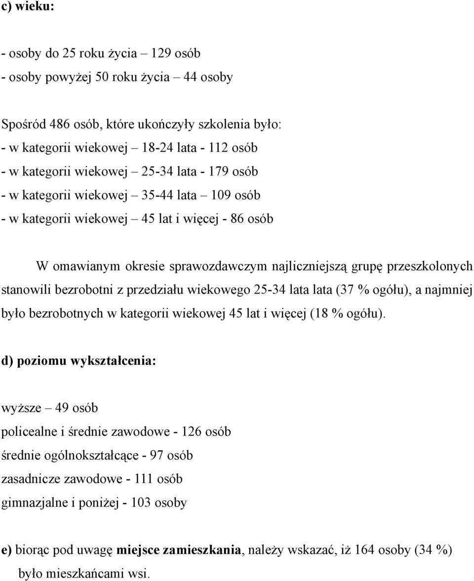 stanowili bezrobotni z przedziału wiekowego 25-34 lata lata (37 % ogółu), a najmniej było bezrobotnych w kategorii wiekowej 45 lat i więcej (18 % ogółu).