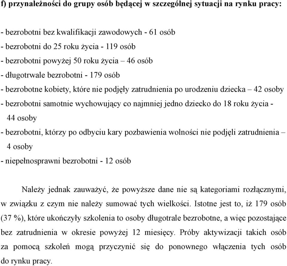 roku życia - 44 osoby - bezrobotni, którzy po odbyciu kary pozbawienia wolności nie podjęli zatrudnienia 4 osoby - niepełnosprawni bezrobotni - 12 osób Należy jednak zauważyć, że powyższe dane nie są