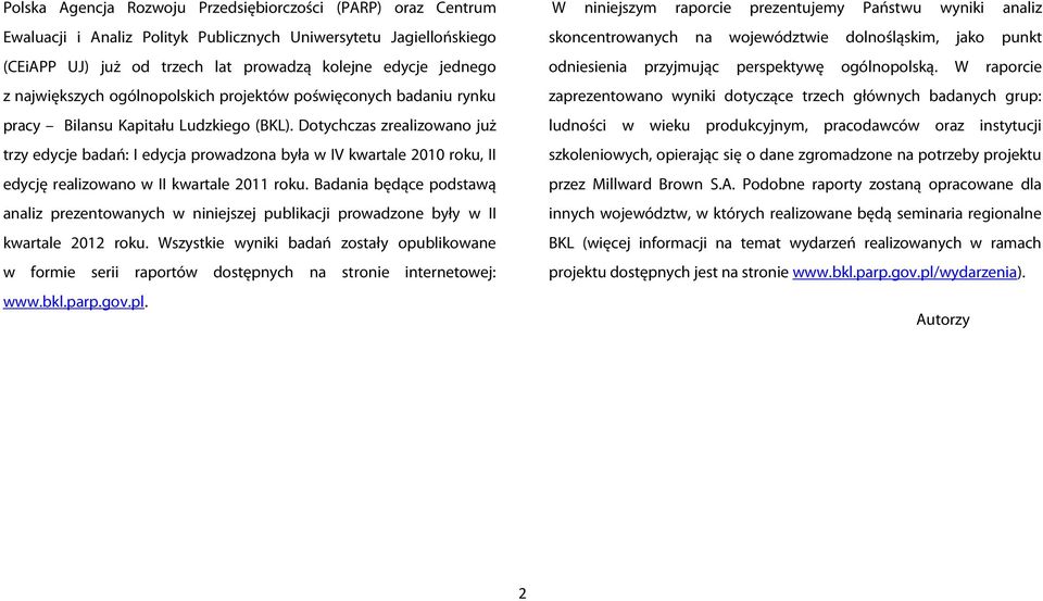 Dotychczas zrealizowano już trzy edycje badań: I edycja prowadzona była w IV kwartale 2010 roku, II edycję realizowano w II kwartale 2011 roku.