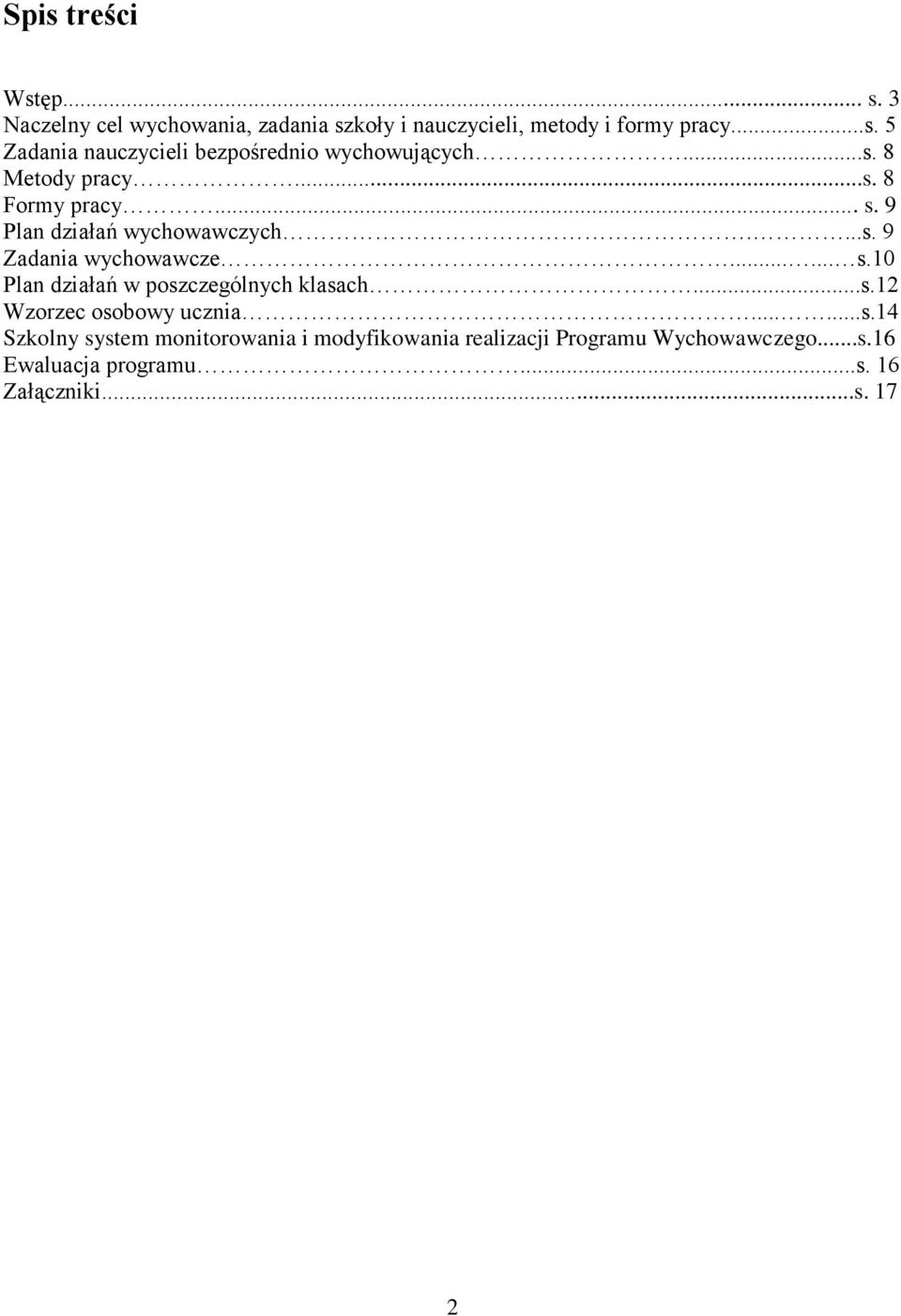 ..s.2 Wzorzec osobowy ucznia......s.4 Szkolny system monitorowania i modyfikowania realizacji Programu Wychowawczego...s.6 Ewaluacja programu.