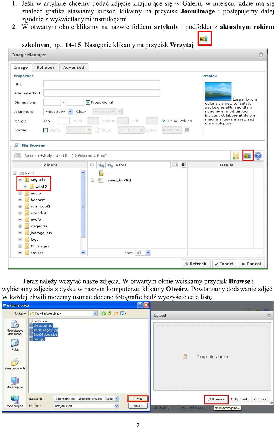 W otwartym oknie klikamy na nazwie folderu artykuły i podfolder z aktualnym rokiem szkolnym, np.: 14-15.