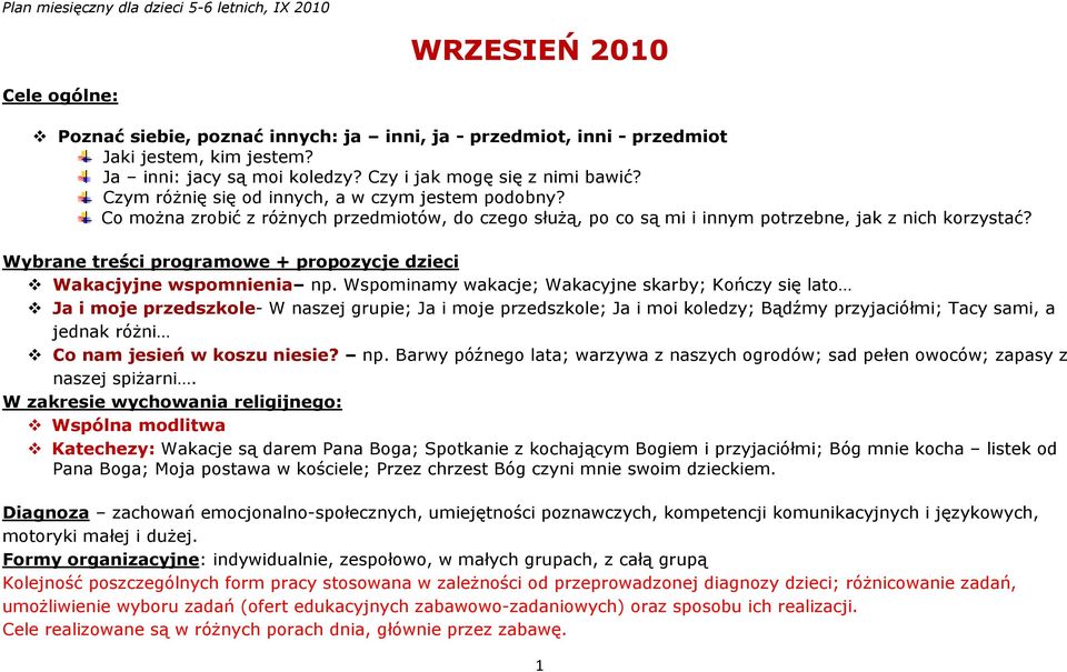 Wybrane treści programowe + propozycje dzieci Wakacjyjne wspomnienia np.