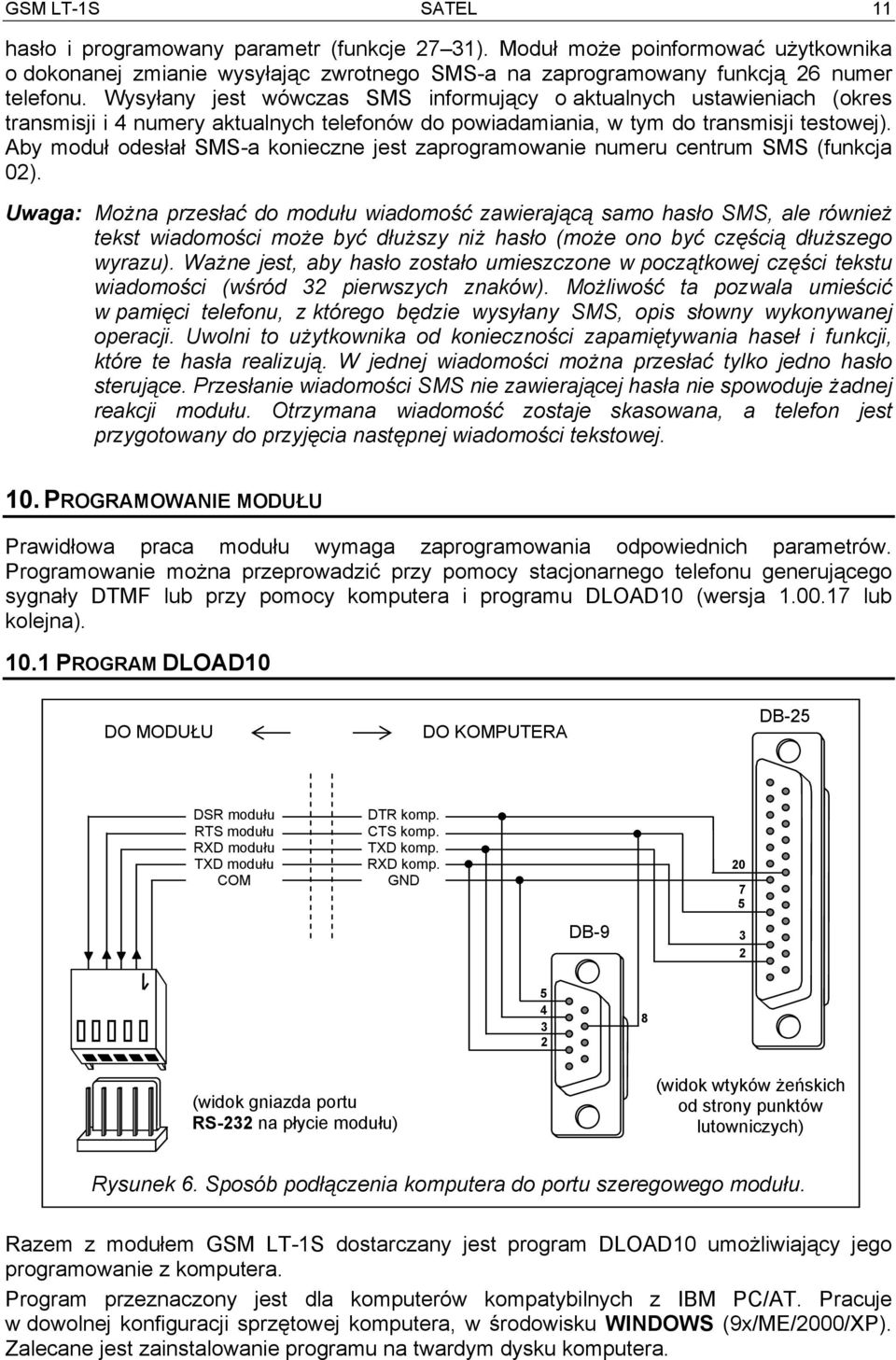 Aby moduł odesłał SMS-a konieczne jest zaprogramowanie numeru centrum SMS (funkcja 02).