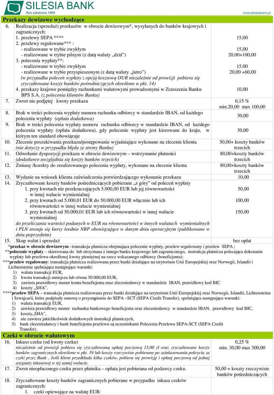 polecenia wypłaty**: - realizowane w trybie zwykłym - realizowane w trybie przyspieszonym (z datą waluty jutro ) (w przypadku poleceń wypłaty z opcją kosztową OUR niezależnie od prowizji pobiera się