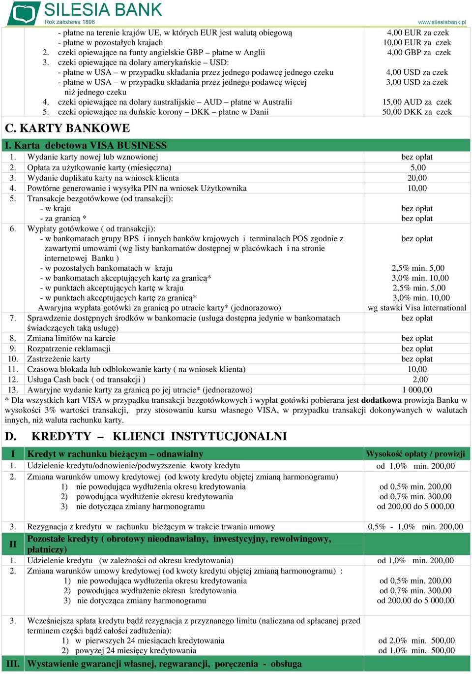 czeku 4. czeki opiewające na dolary australijskie AUD płatne w Australii 5. czeki opiewające na duńskie korony DKK płatne w Danii C.