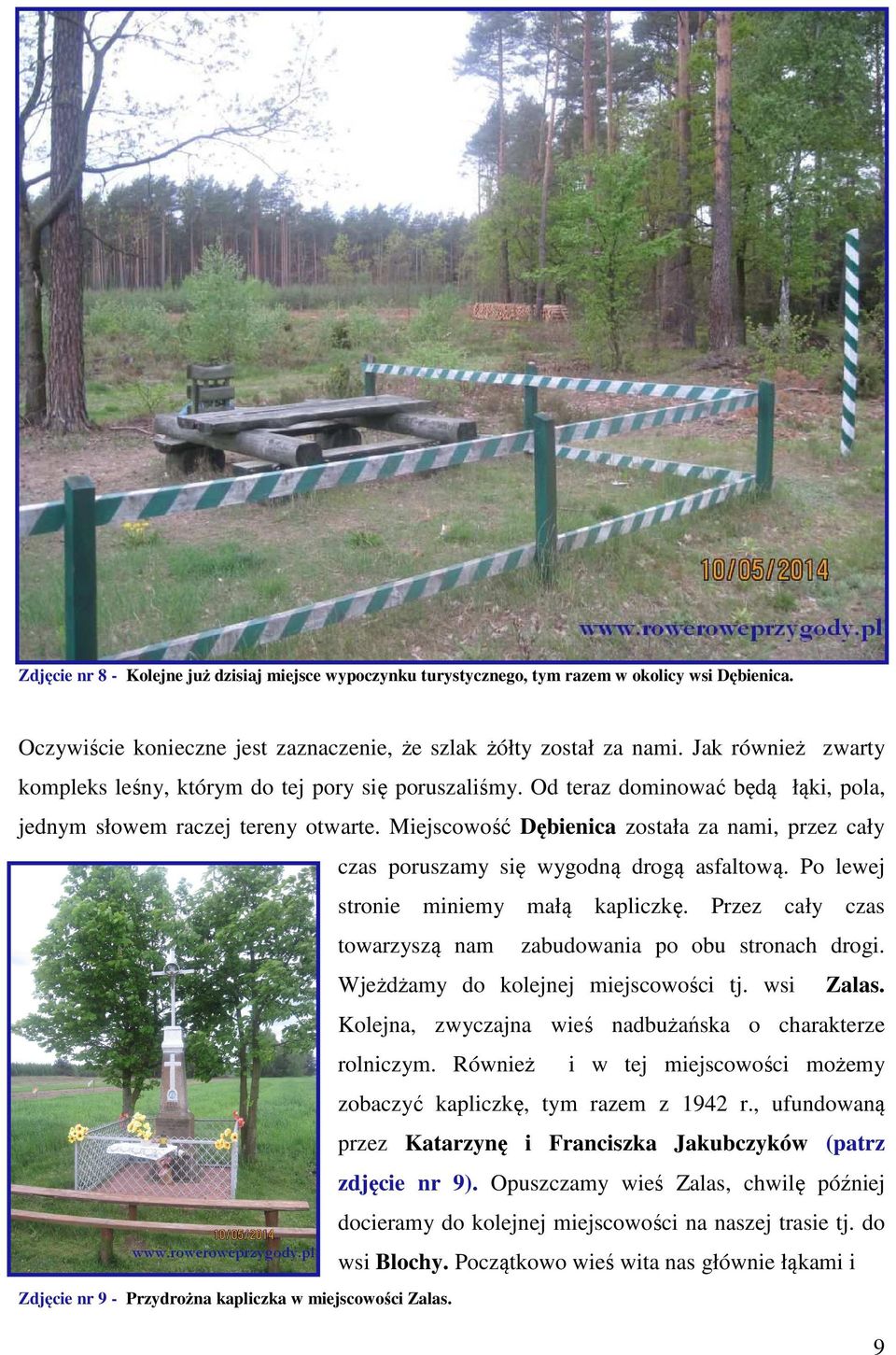 Miejscowość Dębienica została za nami, przez cały czas poruszamy się wygodną drogą asfaltową. Po lewej stronie miniemy małą kapliczkę. Przez cały czas towarzyszą nam zabudowania po obu stronach drogi.