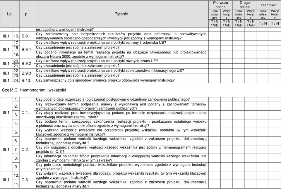 Cz określono wpłw realizacji projektu na cele politki ochron środowiska UE? 18. Cz uzasadnienie jest spójne z zakresem projektu? B.9.