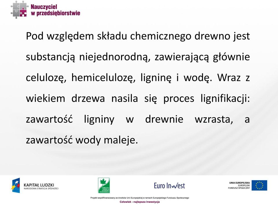 ligninę i wodę.