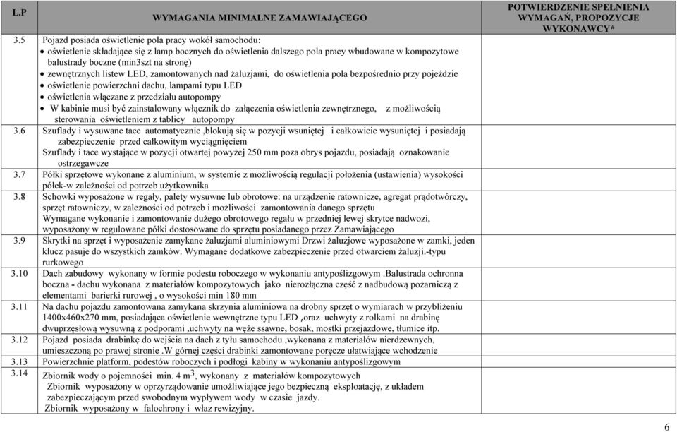kabinie musi być zainstalowany włącznik do załączenia oświetlenia zewnętrznego, z możliwością sterowania oświetleniem z tablicy autopompy 3.