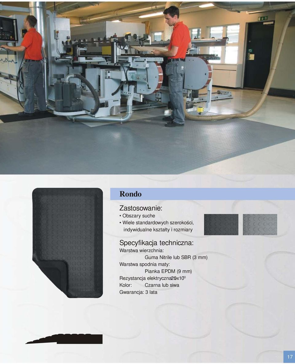 Nitrile lub SBR (3 mm) Warstwa spodia maty: Piaka EPDM (9 mm)