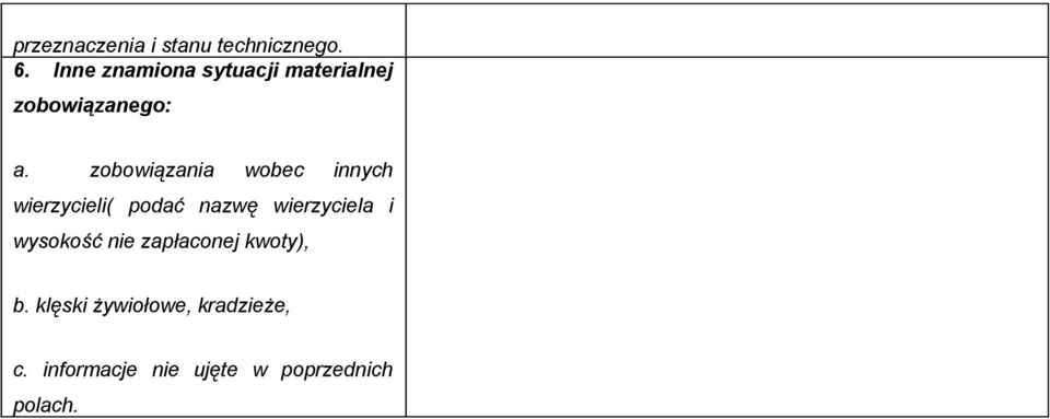 zobowiązania wobec innych wierzycieli( podać nazwę wierzyciela i