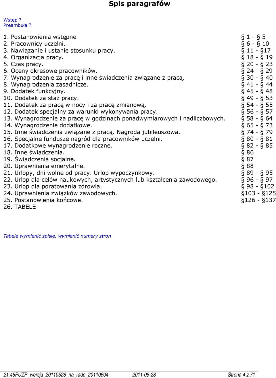 49-53 11. Dodatek za pracę w nocy i za pracę zmianową. 54-55 12. Dodatek specjalny za warunki wykonywania pracy. 56-57 13. Wynagrodzenie za pracę w godzinach ponadwymiarowych i nadliczbowych.