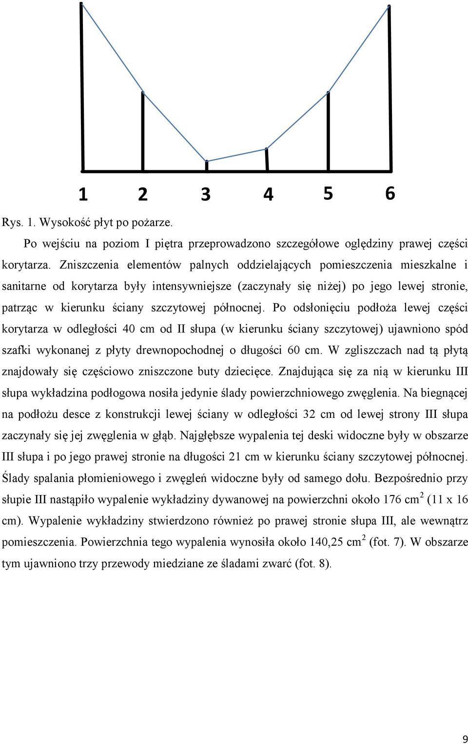 północnej. Po odsłonięciu podłoża lewej części korytarza w odległości 40 cm od II słupa (w kierunku ściany szczytowej) ujawniono spód szafki wykonanej z płyty drewnopochodnej o długości 60 cm.