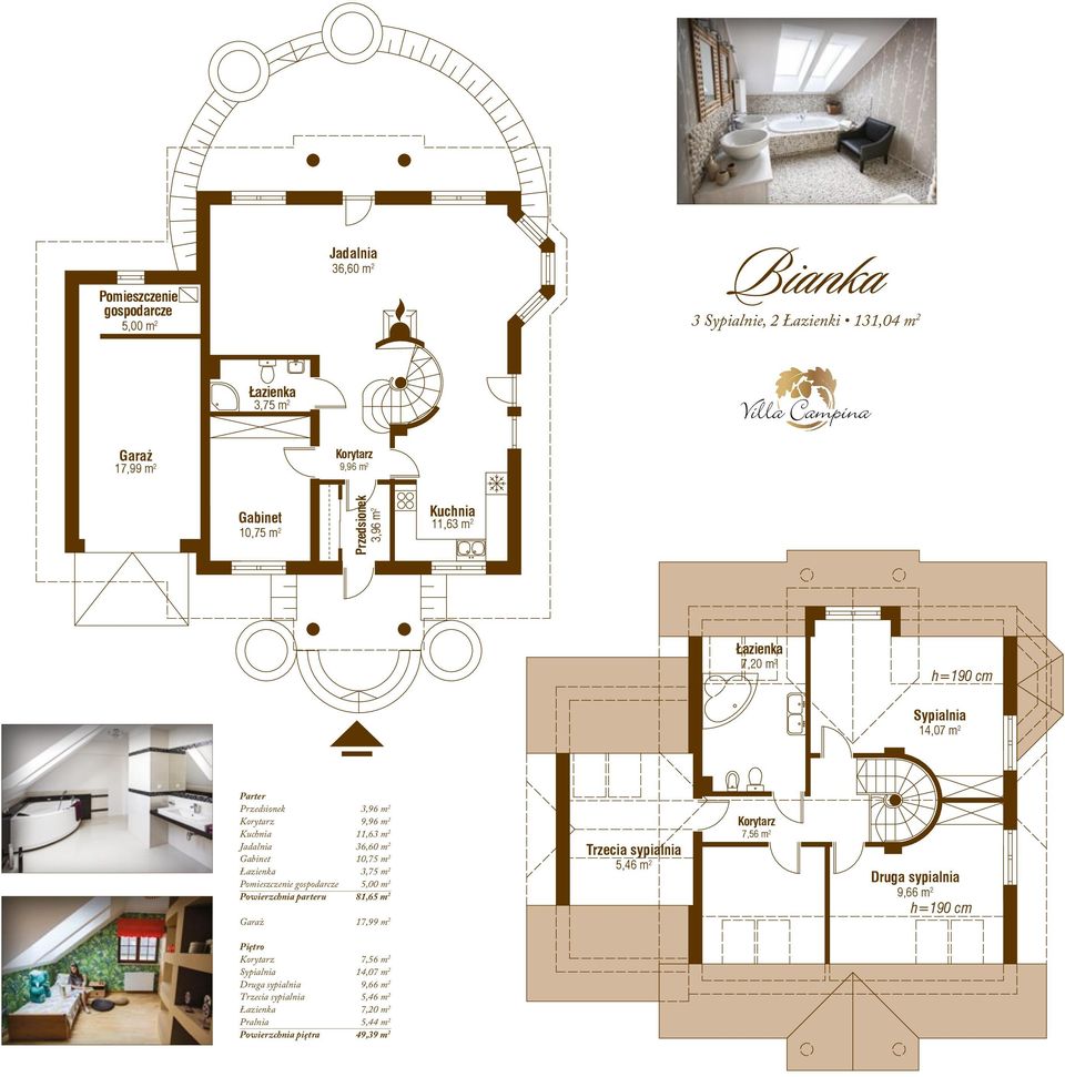 2 Parter Przedsionek 3,96 m 2 9,96 m 2 11,63 m 2 Jadalnia 36,60 m 2 Gabinet 10,75 m 2 3,75 m 2 Pomieszczenie gospodarcze 5,00 m 2 Powierzchnia parteru 81,65 m 2 Garaż 17,99 m 2 Piętro 7,56