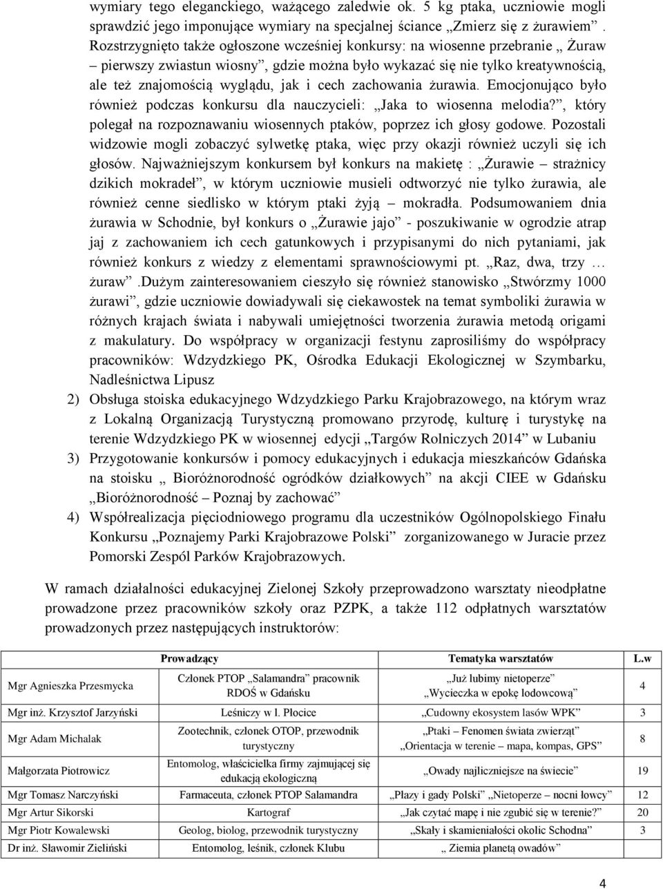 zachowania żurawia. Emocjonująco było również podczas konkursu dla nauczycieli: Jaka to wiosenna melodia?, który polegał na rozpoznawaniu wiosennych ptaków, poprzez ich głosy godowe.