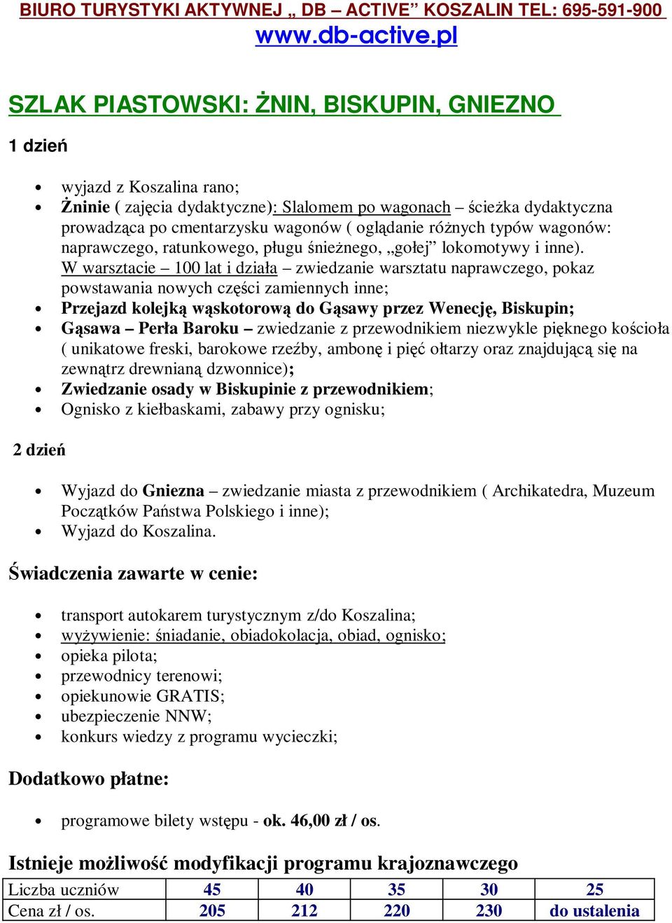 W warsztacie 100 lat i działa zwiedzanie warsztatu naprawczego, pokaz powstawania nowych części zamiennych inne; Przejazd kolejką wąskotorową do Gąsawy przez Wenecję, Biskupin; Gąsawa Perła Baroku