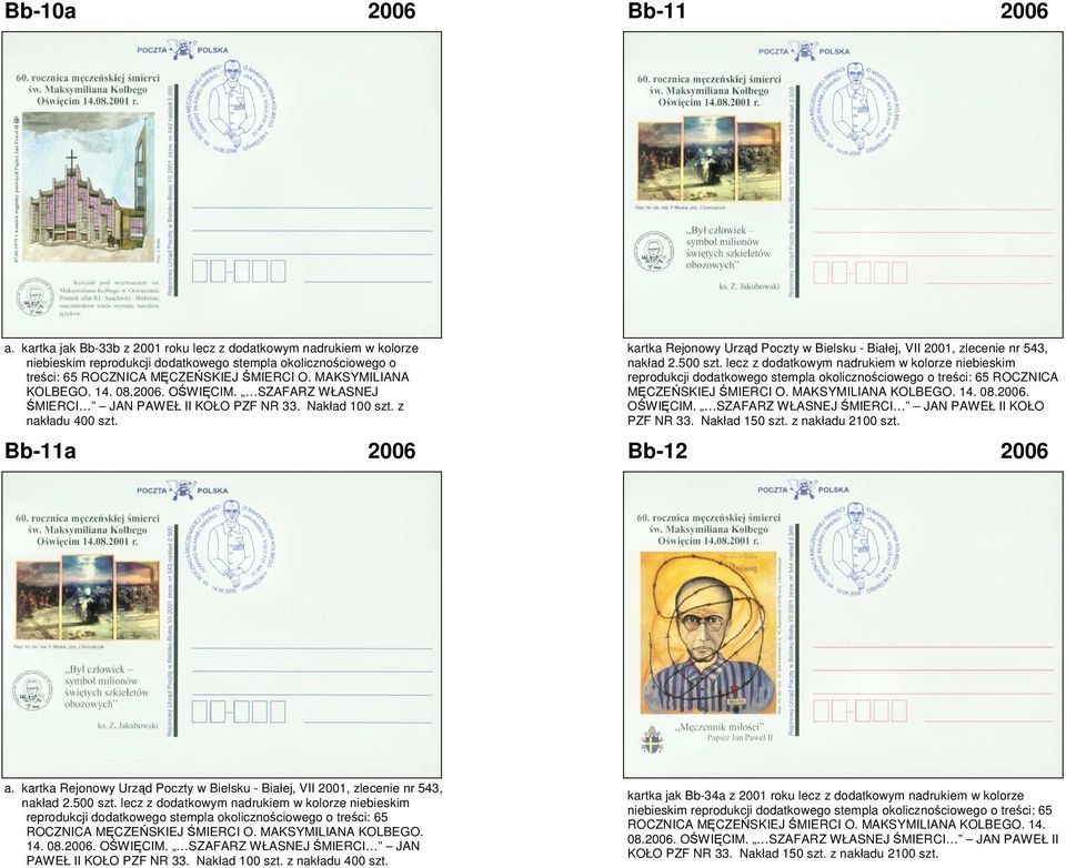 kartka Rejonowy Urząd Poczty w Bielsku - Białej, VII 2001, zlecenie nr 543, nakład 2.500 szt.