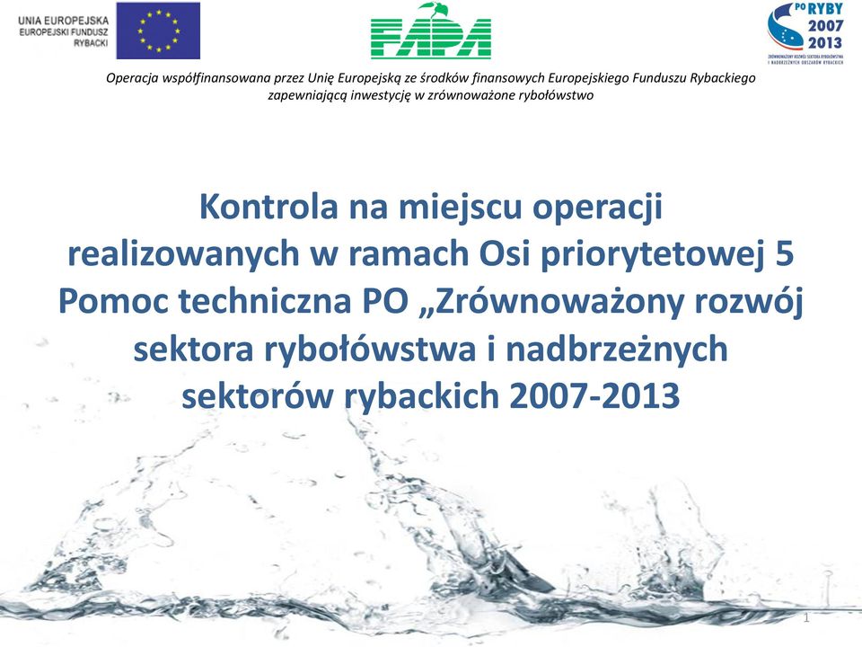 rybołówstwo Kontrola na miejscu operacji realizowanych w ramach Osi priorytetowej 5