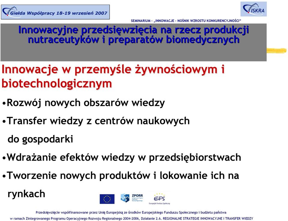 efektów wiedzy w przedsiębiorstwach Tworzenie nowych produktów i lokowanie ich na rynkach i budżetu państwa w ramach
