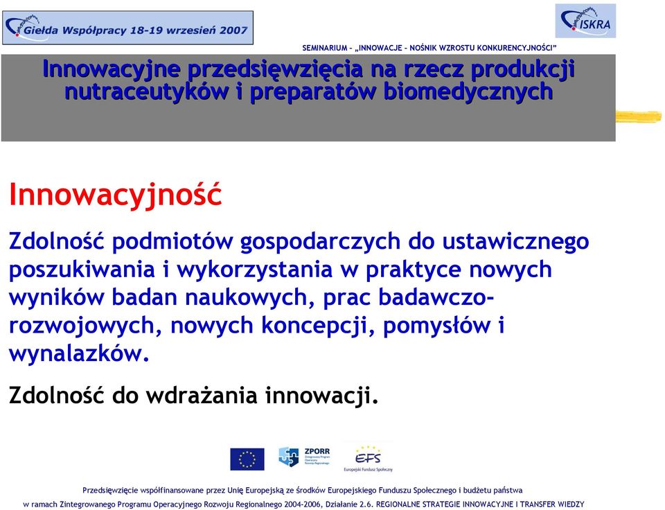 badawczorozwojowych, nowych koncepcji, pomysłów i wynalazków. Zdolność do wdrażania innowacji.