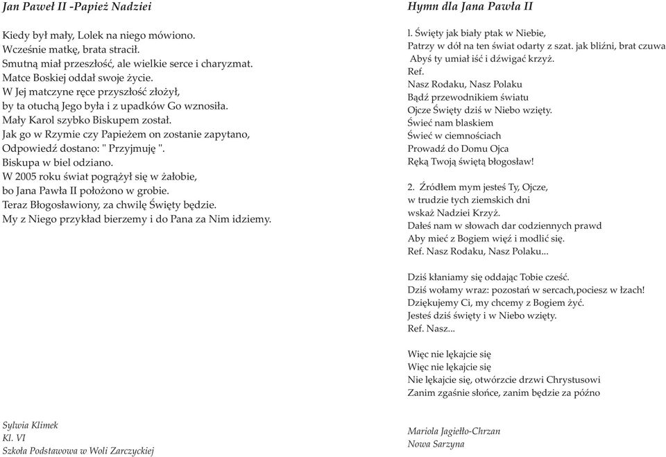Hymn Dla Jana Pawła Ii Jan Paweł Ii Papież Nadziei Pdf