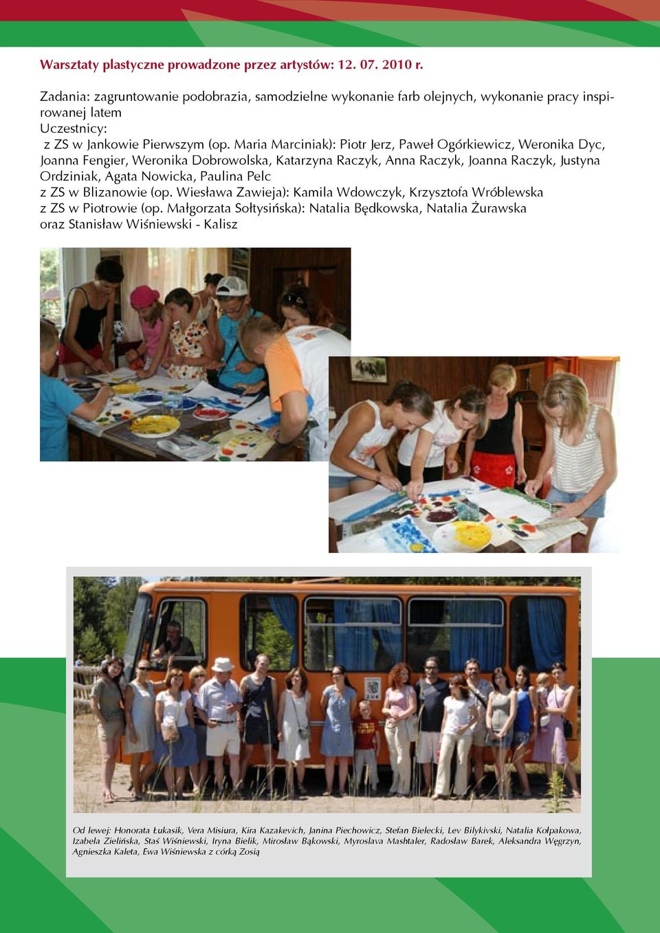 Maria Marciniak): Piotr Jerz, Paweł Ogórkiewicz, Weronika Dyc, Joanna Fengier, Weronika Dobrowolska, Katarzyna Raczyk, Anna Raczyk, Joanna Raczyk, Justyna Ordziniak, Agata Nowicka, Paulina Pelc z ZS
