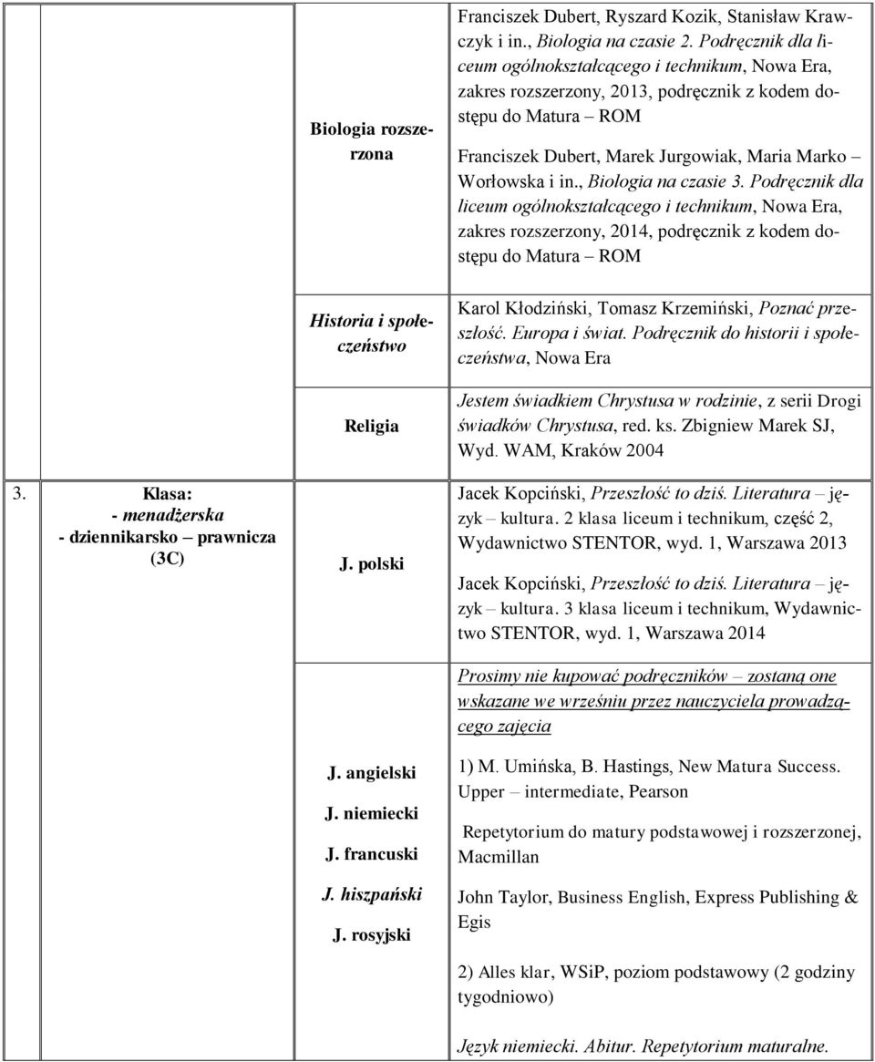 , Biologia na czasie 3. Podręcznik dla liceum ogólnokształcącego i technikum,, zakres rozszerzony, 2014, podręcznik z kodem dostępu do Matura ROM 3.