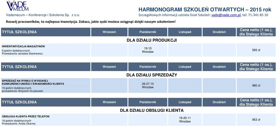 prowadzenie: Wojciech Grzybowski DLA DZIAŁU SPRZEDAŻY 26-27.