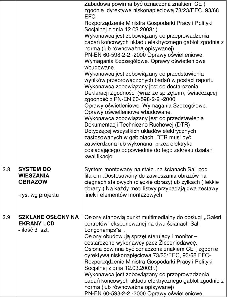 Szczegółowe. Oprawy oświetleniowe wbudowane.