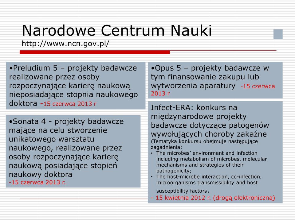 stworzenie unikatowego warsztatu naukowego, realizowane przez osoby rozpoczynające karierę naukową posiadające stopień naukowy doktora -15 czerwca 2013 r.