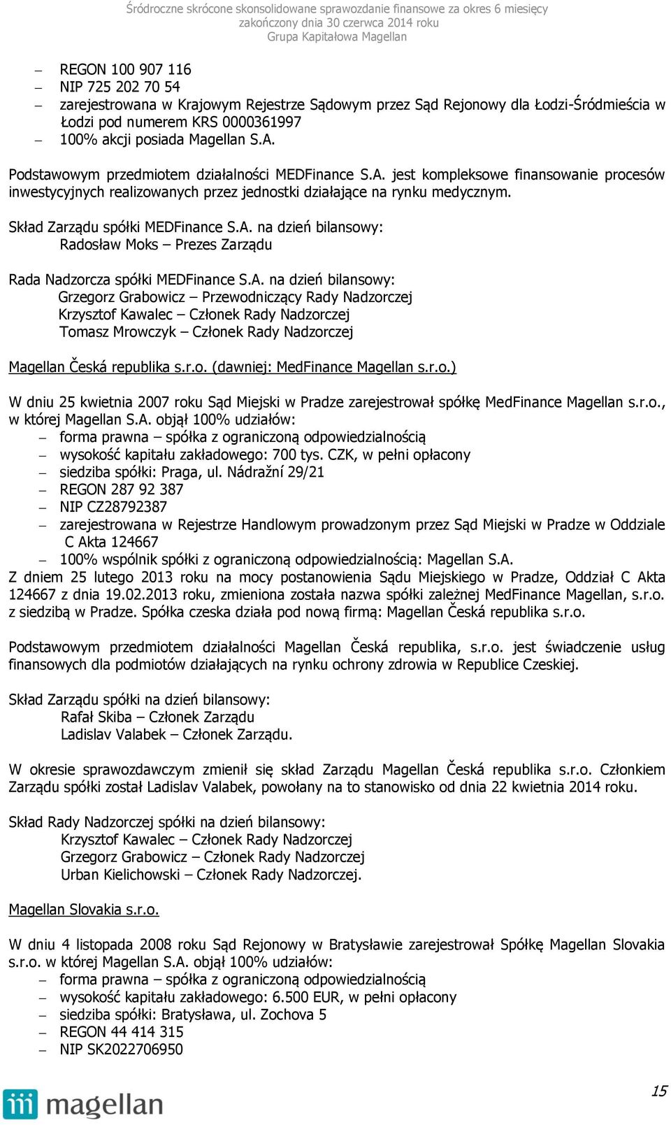 Skład Zarządu spółki MEDFinance S.A.