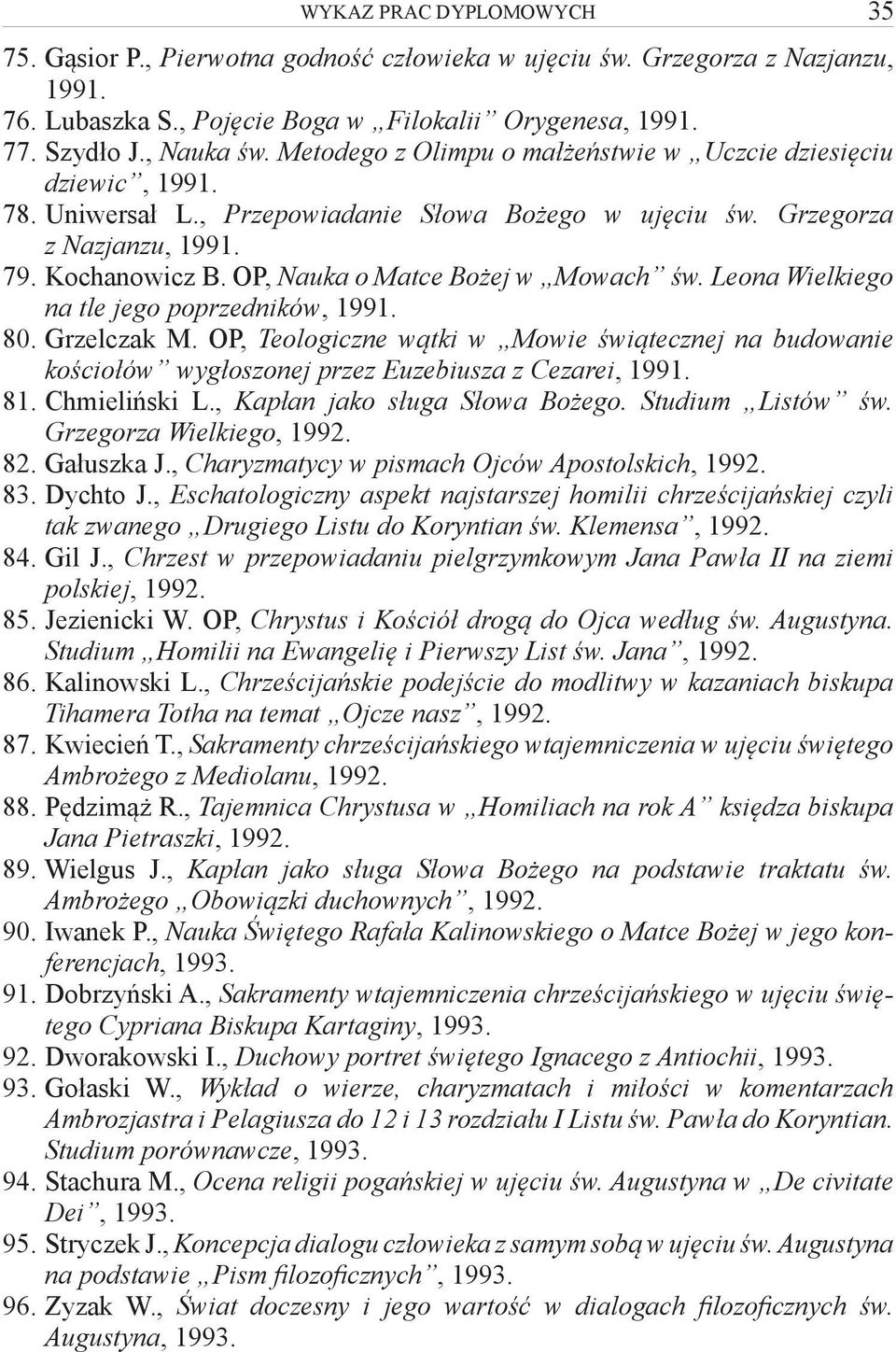 OP, Nauka o Matce Bożej w Mowach św. Leona Wielkiego na tle jego poprzedników, 1991. 80. Grzelczak M.