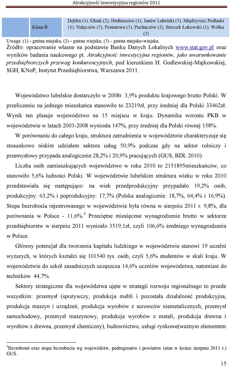 Atrakcyjność inwestycyjna regionów, jako uwarunkowanie przedsiębiorczych przewag konkurencyjnych, pod kierunkiem H. Godlewskiej-Majkowskiej, SGH, KNoP, Instytut Przedsiębiorstwa, Warszawa 2011.