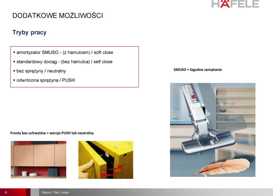 sprężyny / neutralny SMUSO = łagodne zamykanie odwrócona sprężyna /