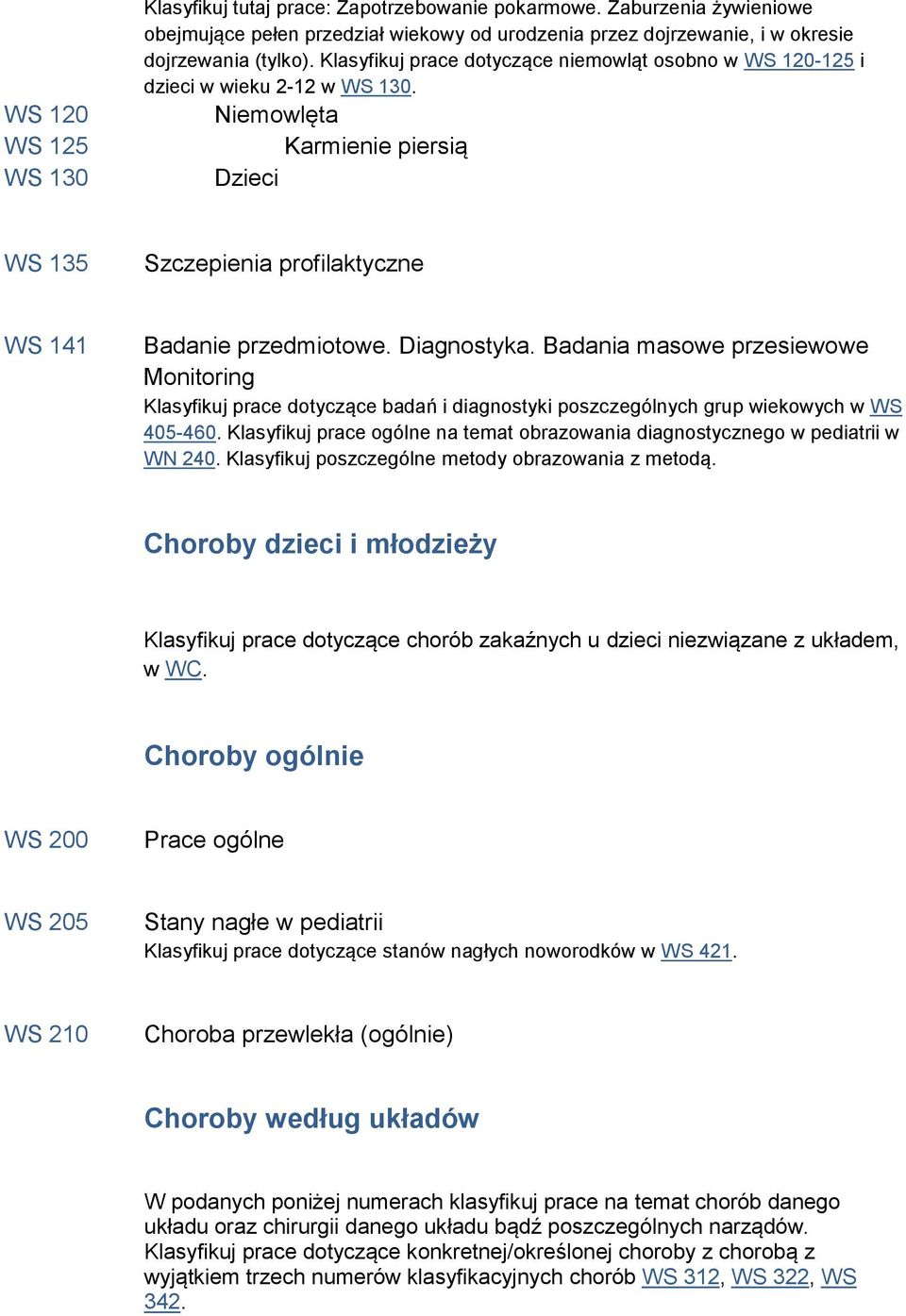 Badania masowe przesiewowe Monitoring Klasyfikuj prace dotyczące badań i diagnostyki poszczególnych grup wiekowych w WS 405-460.