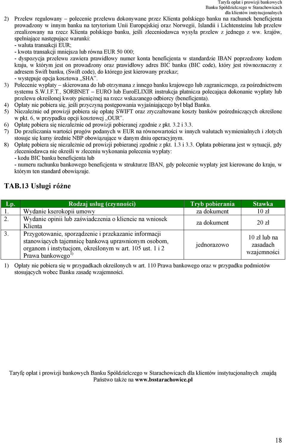 krajów, spełniające następujące warunki: - waluta transakcji EUR; - kwota transakcji mniejsza lub równa EUR 50 000; - dyspozycja przelewu zawiera prawidłowy numer konta beneficjenta w standardzie